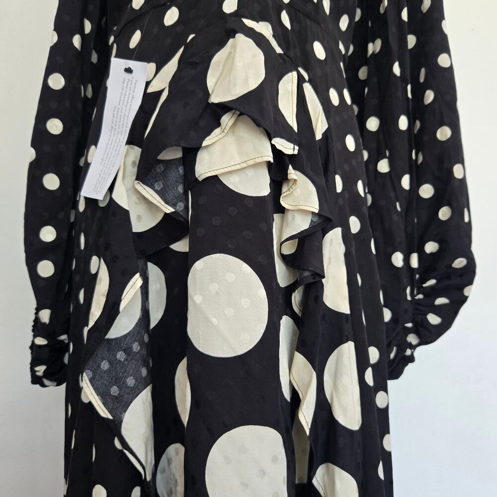 NWT Topshop Avant Garde Dress Polka Dot Plunging Maxi Mixed Dot Graphic Women 8 - Picture 6 of 14